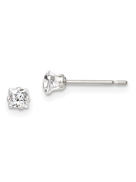 Sterling Silver 3mm Square Snap Set Cubic Zirconia Stud Earrings