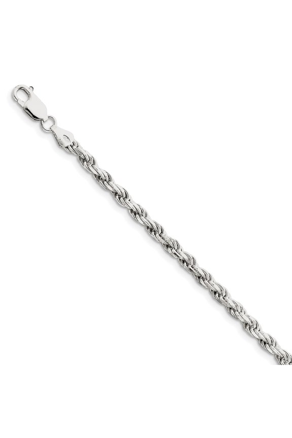 Sterling Silver 4.25mm Diamond-cut Rope Chain Bracelet