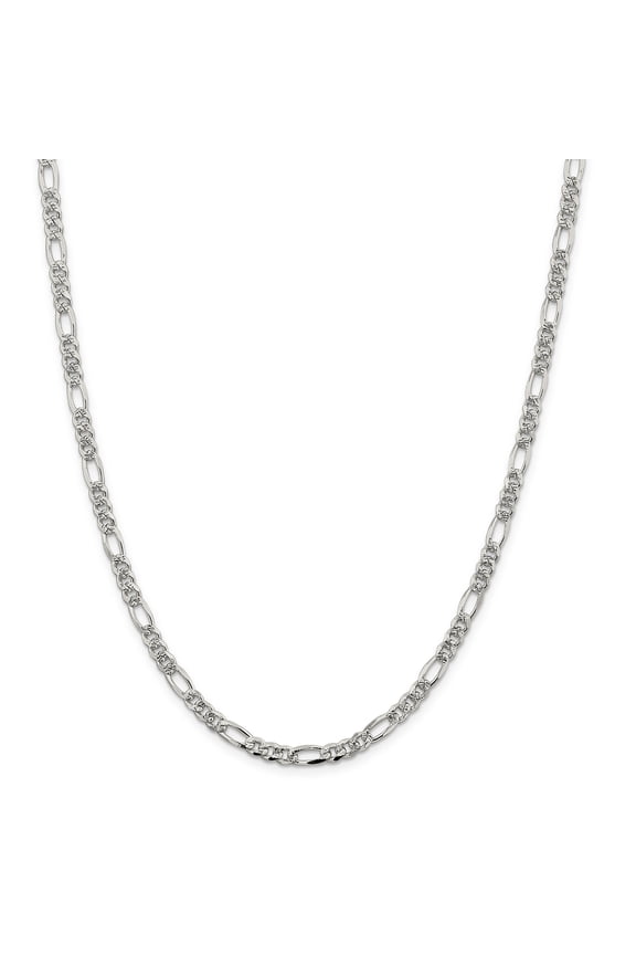 Sterling Silver 4.75mm Pave Flat Figaro Chain
