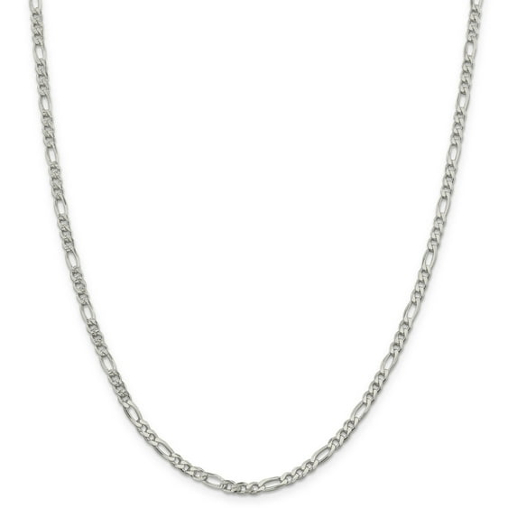 Primal Silver Sterling Silver 4mm Pave Flat Figaro Chain