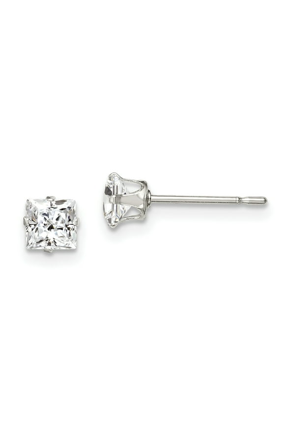 Sterling Silver 4mm Square Snap Set Cubic Zirconia Stud Earrings