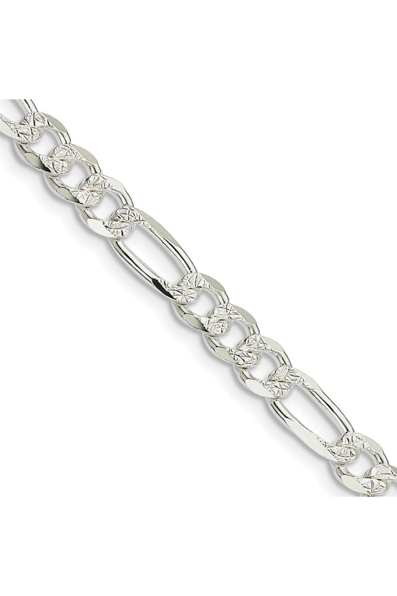 Sterling Silver 5.5mm Pave Flat Figaro Chain