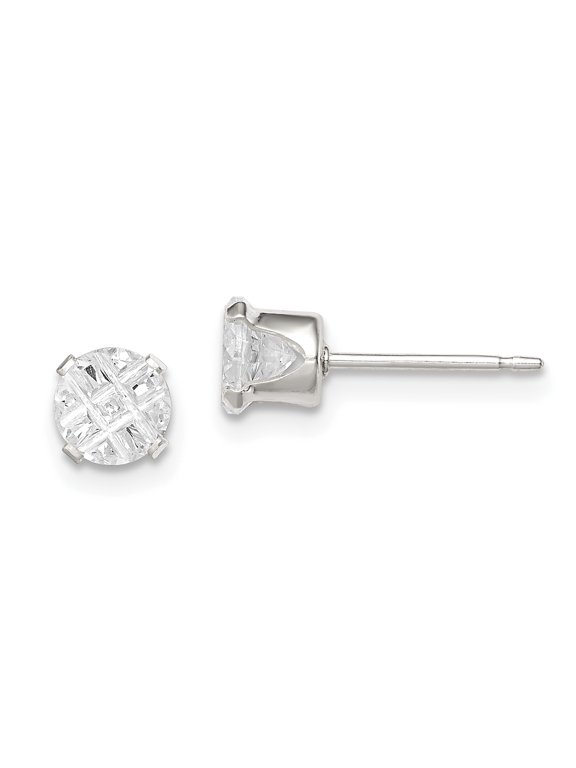 Sterling Silver 5mm Round Snap Set Cubic Zirconia Stud Earrings