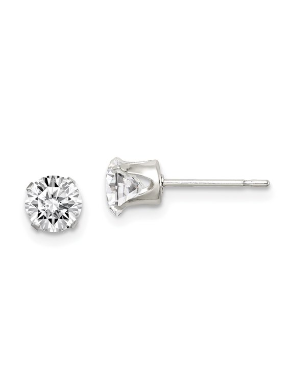 Sterling Silver 5mm Round Snap Set Cubic Zirconia Stud Earrings