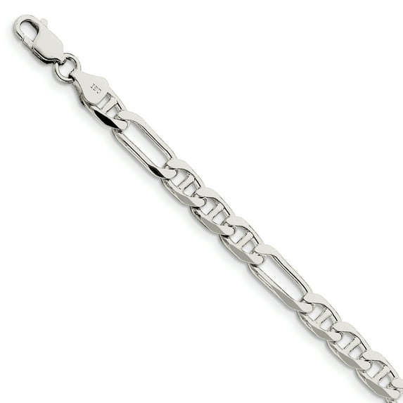 Primal Silver Sterling Silver 6.5mm Figaro Anchor Chain Bracelet