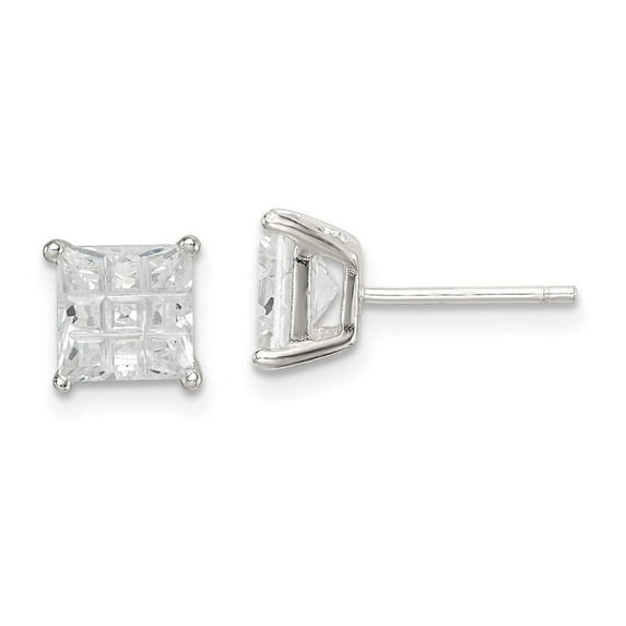 Primal Silver Sterling Silver 6mm Square Cubic Zirconia Basket Set Stud Earrings