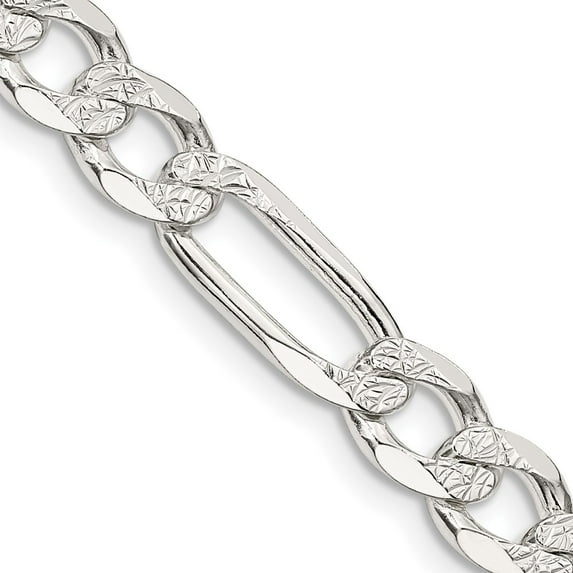 Primal Silver Sterling Silver 7mm Pave Flat Figaro Chain