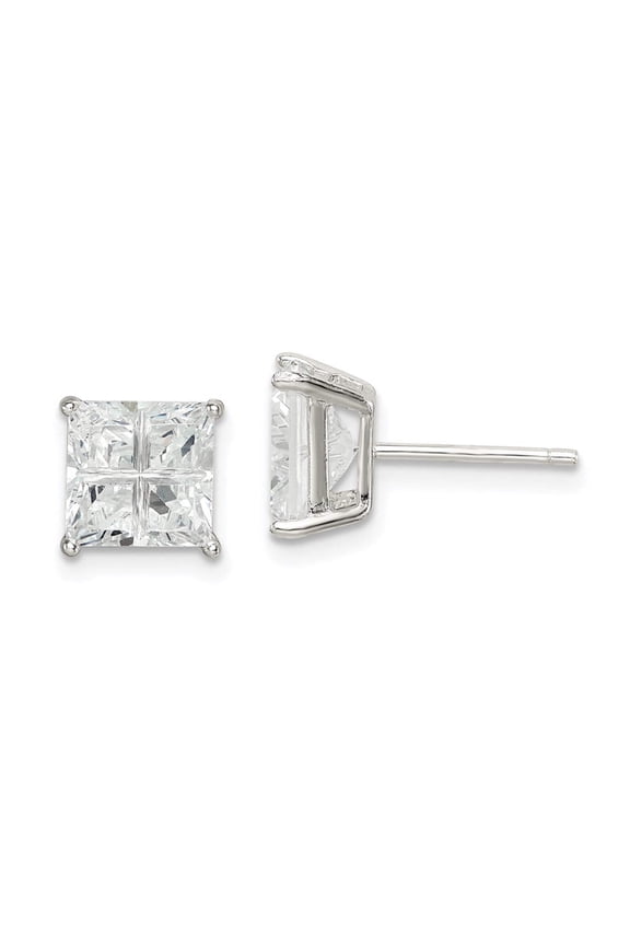 Sterling Silver 7mm Square Cubic Zirconia Stud Earrings