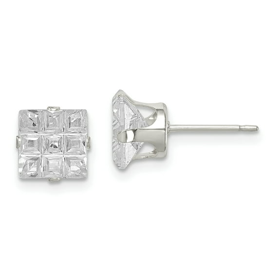 Primal Silver Sterling Silver 7mm Square Snap Set Cubic Zirconia Stud Earrings