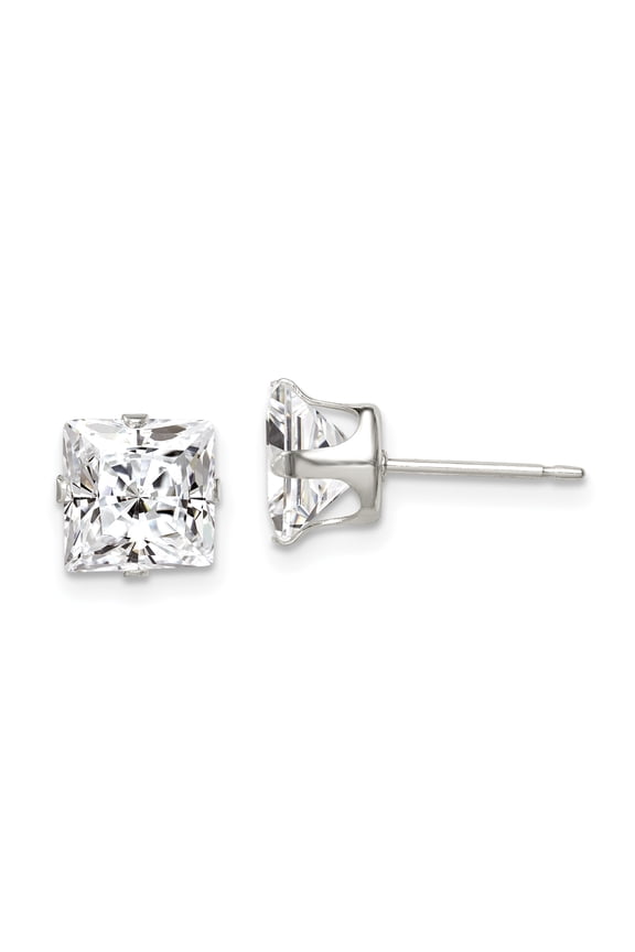 Sterling Silver 7mm Square Snap Set Cubic Zirconia Stud Earrings