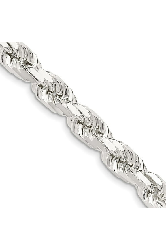 Sterling Silver 8.00mm Diamond-cut Rope Chain
