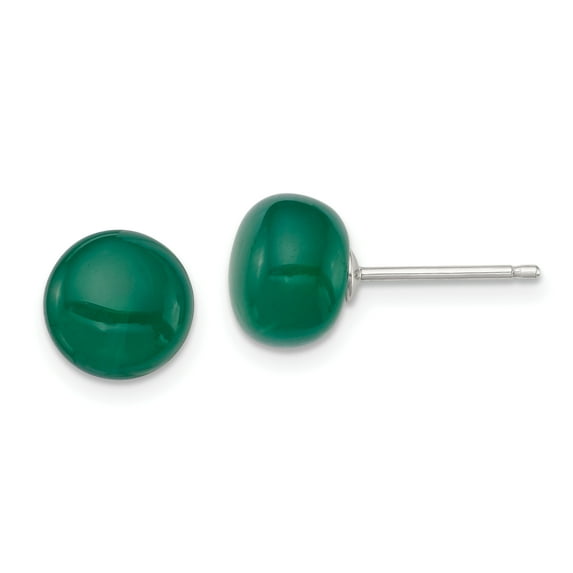 Primal Silver Sterling Silver 8-8.5mm Button Emerald Green Agate Post Earrings