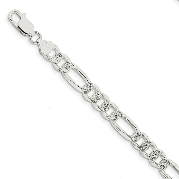 Primal Silver Sterling Silver 8mm Pave Flat Figaro Chain Bracelet