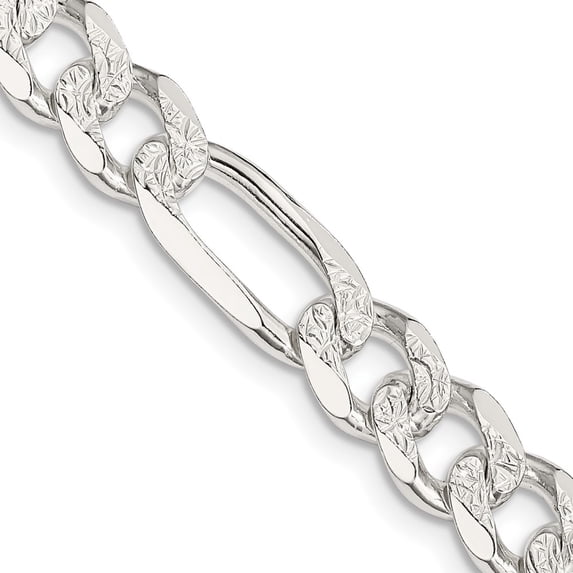 Primal Silver Sterling Silver 8mm Pave Flat Figaro Chain