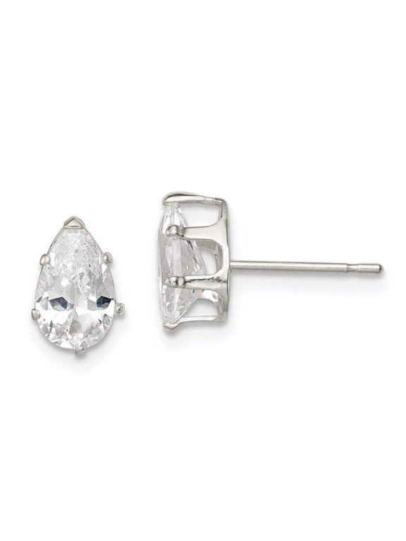 Sterling Silver 8x5mm Pear Snap Set Cubic Zirconia Stud Earrings