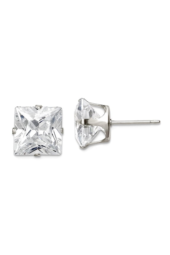 Sterling Silver 9mm Square Snap Set Cubic Zirconia Stud Earrings