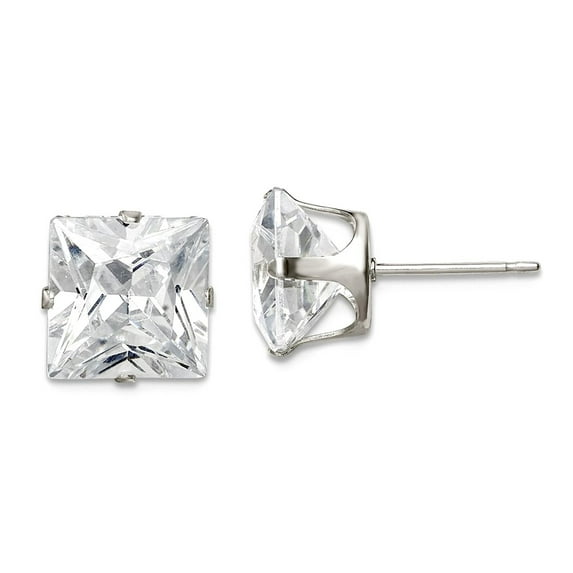 Primal Silver Sterling Silver 9mm Square Snap Set Cubic Zirconia Stud Earrings