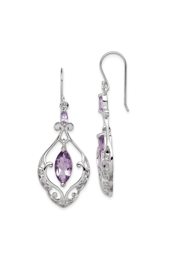 Sterling Silver Amethyst Fancy Dangle Earrings