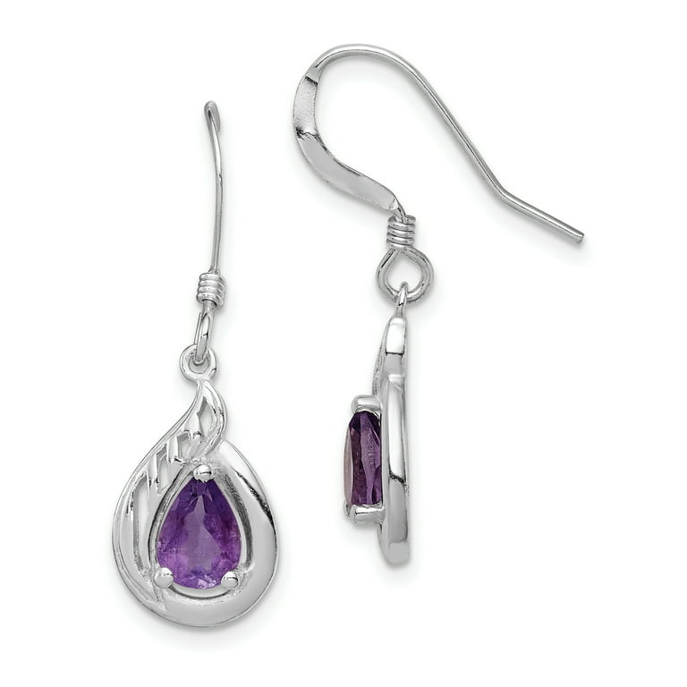 Sterling Silver And Amethyst Pear Fancy Dangle Earrings Sterling Silver And Amethyst Pear Fancy Dangle Earrings