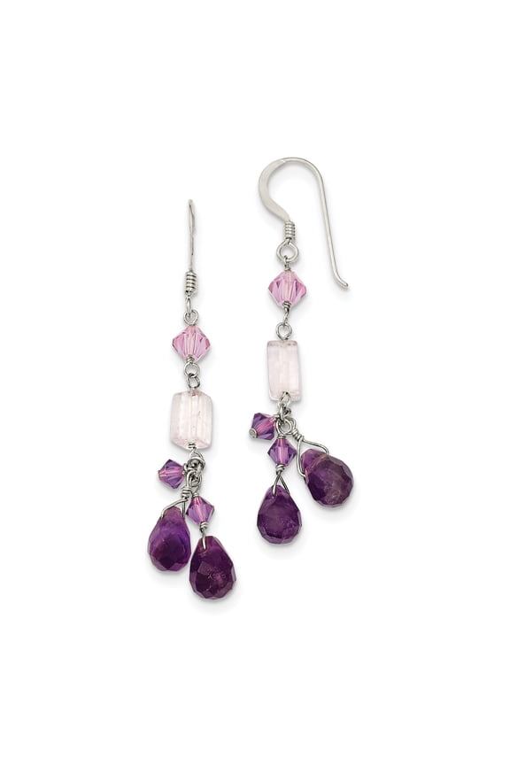 Sterling Silver Amethyst/Lavender Quartz/Crystal Combination Earrings