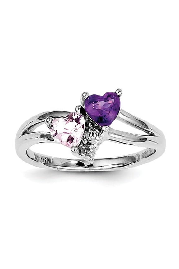 Sterling Silver Amethyst and Pink Quartz and Diamond Ring