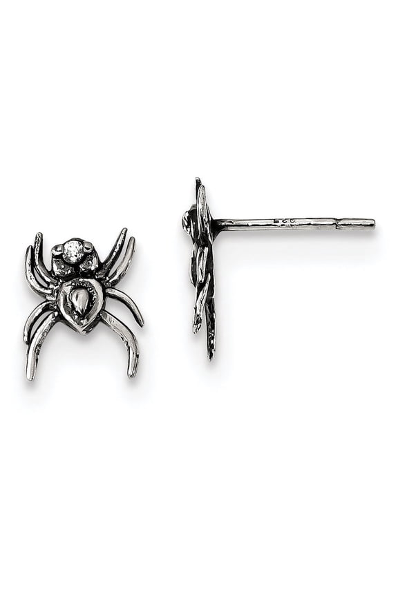 Sterling Silver Antiqued Cubic Zirconia Spider Post Earrings