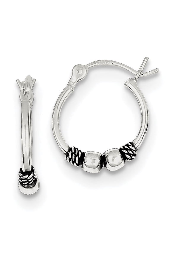 Sterling Silver Antiqued Fancy Hoop Earrings