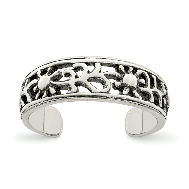 Sterling Silver Antiqued Floral Toe Ring Sterling Silver Antiqued Floral Toe Ring