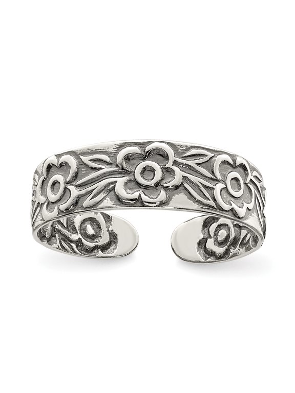 Sterling Silver Antiqued Flowers Toe Ring