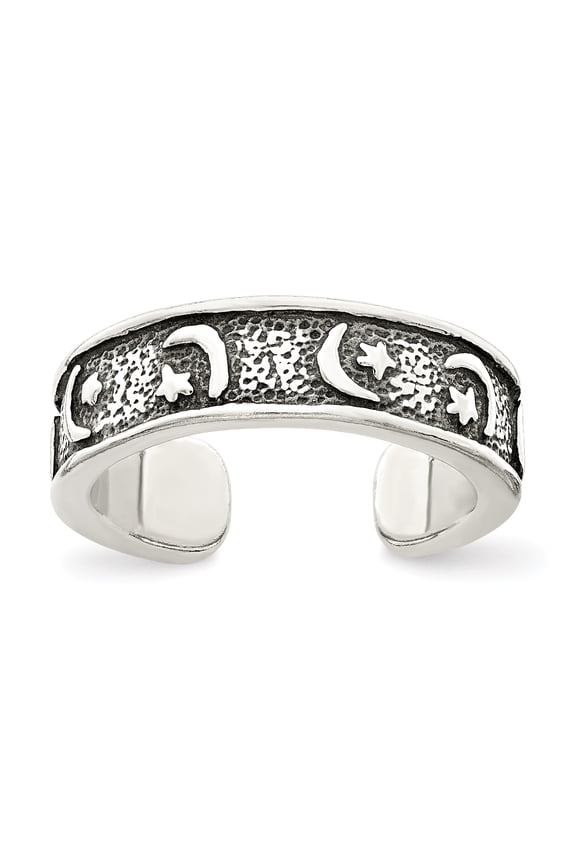 Sterling Silver Antiqued Moon and Star Toe Ring