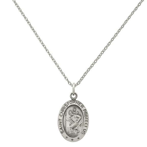 Primal Silver Sterling Silver Antiqued Saint Christopher Medal with 18-inch Cable Chain