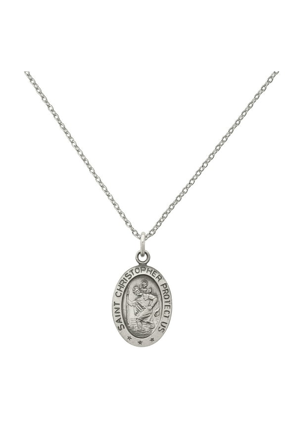 Sterling Silver Antiqued Saint Christopher Medal with 18-inch Cable Chain