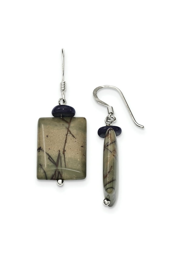 Sterling Silver Black Mother of Pearl and Picasso Jasper Earrings