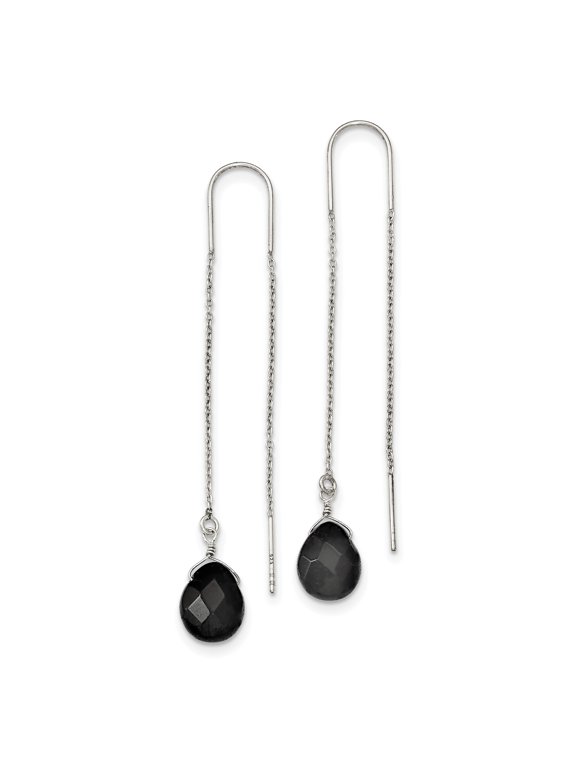 Sterling Silver Black Quartz Threader Earrings