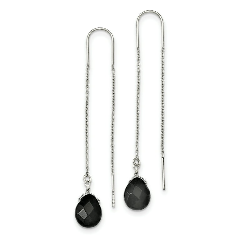 Sterling Silver Black Quartz Threader Earrings Sterling Silver Black Quartz Threader Earrings