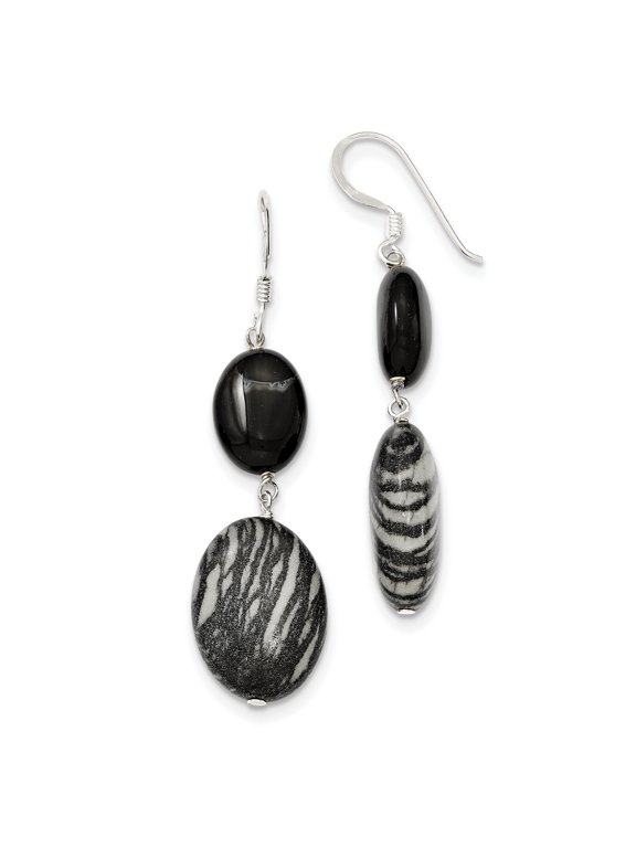 Sterling Silver Black Sardonyx and Zebra Jasper Dangle Earrings