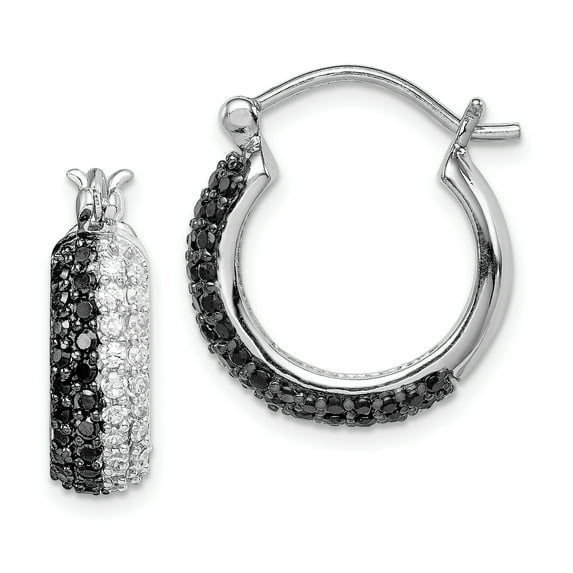 Primal Silver Sterling Silver Black and White Cubic Zirconia Hoop Earrings