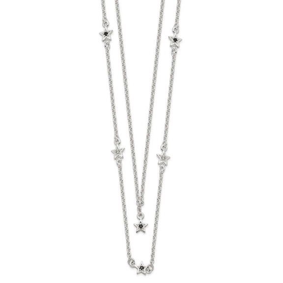 Primal Silver Sterling Silver Black and White Cubic Zirconia Stars Layered Necklace