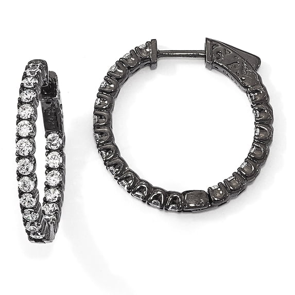 Primal Silver Sterling Silver Black-plated Cubic Zirconia In and Out Round Hinged Hoop Earrings