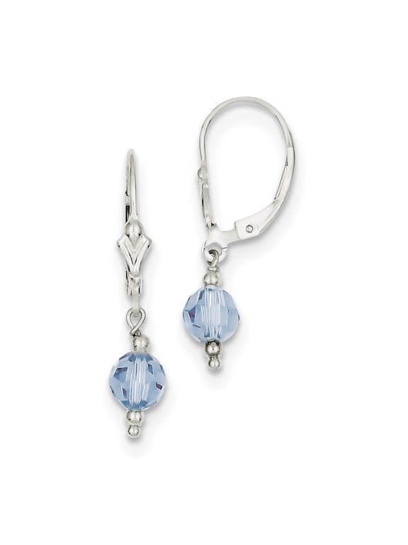 Sterling Silver Blue Crystal Elements Leverback Earrings