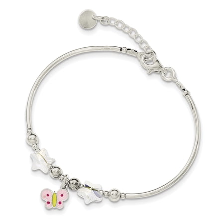 Primal Silver Sterling Silver Children's Enamel Swarovski Butterfly Stars Bracelet