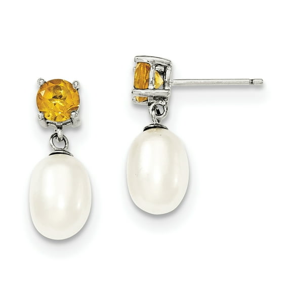 Primal Silver Sterling Silver Citrine and 7-8mm Freshwater Cultured Pearl Teardrop Earrings