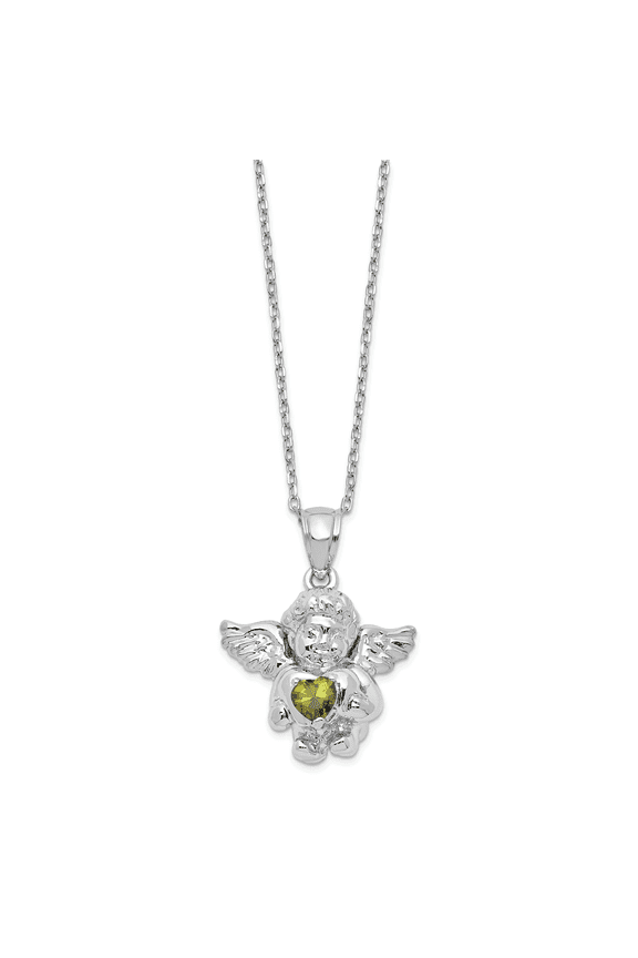 Sterling Silver Cubic Zirconia August Birthstone Angel Ash Holder 18-inch Cable Chain Necklace