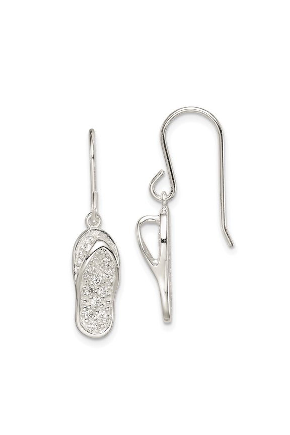 Sterling Silver Cubic Zirconia Flip-Flop Dangle Earrings