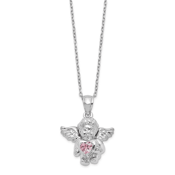 Primal Silver Sterling Silver Cubic Zirconia October Birthstone Angel Ash Holder 18-inch Cable Chain Necklace