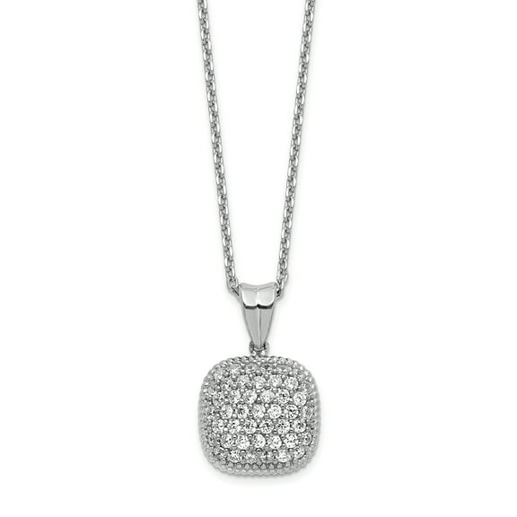 Primal Silver Sterling Silver Cubic Zirconia Square 16-inch with 2-inch Extension Necklace