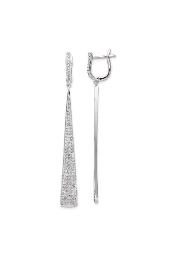 Sterling Silver Cubic Zirconia Triangle Dangle Hinged Earrings
