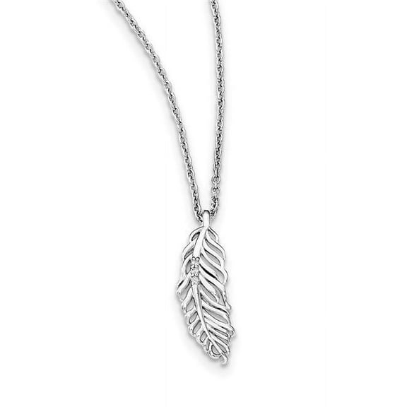 Primal Silver Sterling Silver Diamond Feather 18-inch with 2-inch Extension Necklace