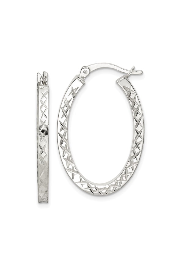 Sterling Silver Diamond-cut Hoop Earrings