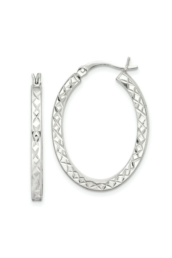 Sterling Silver Diamond-cut Hoop Earrings